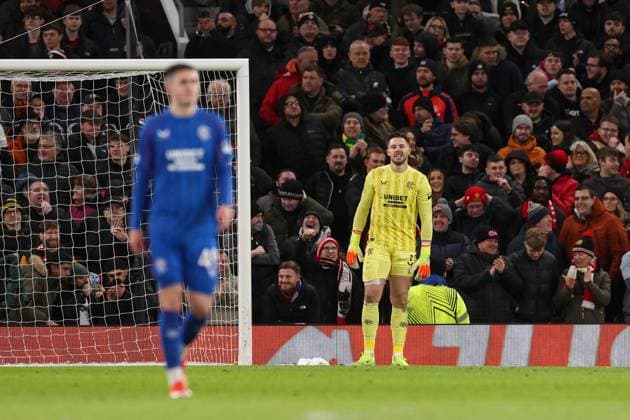 Jack Butland of Rangers shows a look of dejection after scoring an own goal Manchester United, ManU v Rangers, UEFA Europa League, Group Stage, Football, Old Trafford, Manchester, UK - 23 Jan 2025 EDITORIAL USE ONLY No use with unauthorised audio, video, data, fixture lists, club league logos or live services. Online in-match use limited to 120 images, no video emulation. No use in betting, games or single club league player publications. Copyright: xPaulxCurrie Shutterstockx 15108899ct