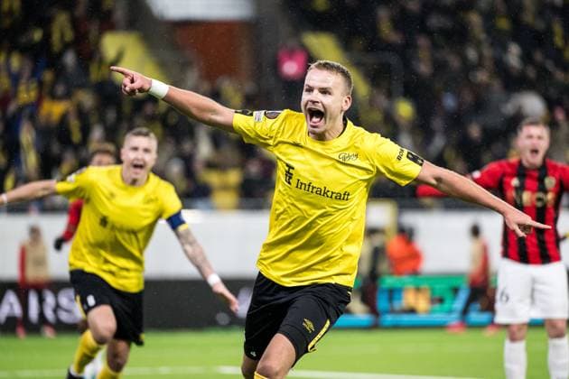250123 Gustav Henriksson of Elfsborg celebrates after 1-0 during the Europa League football match between Elfsborg and Nice on January 23, 2025 in Boras. Photo: Jörgen Jarnberger BILDBYRAN COP 112 JJ0433 fotboll football soccer fotball uefa europa league europa league elfsborg nice bbeng jubel Copyright: JÖRGENxJARNBERGER BB250123JJ042