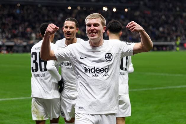 Torjubel von Rasmus Kristensen 13 (Eintracht Frankfurt) zum 2:0, Eintracht Frankfurt vs. Ferencvaros TC, Fussball, Europa League, 7. Spieltag, 23.01.2025 Frankfurt am Main Hessen Deutschland