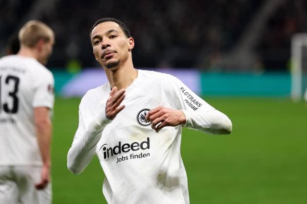 Torjubel von Hugo Ekitike 11 (Eintracht Frankfurt) zum 2:0, Eintracht Frankfurt vs. Ferencvaros TC, Fussball, Europa League, 7. Spieltag, 23.01.2025 Frankfurt am Main Hessen Deutschland