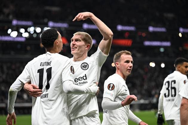 Fußball UEFA Europa League 7. Spieltag Eintracht Frankfurt - Ferencvaros Budapest am 23.01.2025 im Deutsche Bank Park in Frankfurt Torjubel zum 2:0 durch Hugo Ekitike ( Frankfurt )