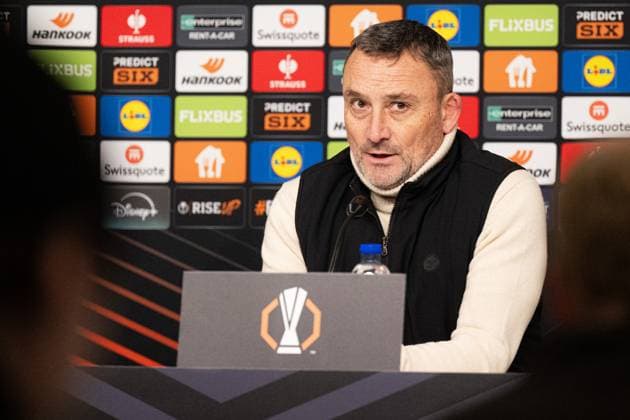 250123 Head coach Franck Haise of Nice during the press conference, PK, Pressekonferenz after the Europa League football match between Elfsborg and Nice on January 23, 2025 in Boras. Photo: Jörgen Jarnberger BILDBYRAN COP 112 JJ0433 fotboll football soccer fotball uefa europa league europa league elfsborg nice bbeng Copyright: JÖRGENxJARNBERGER BB250123JJ086