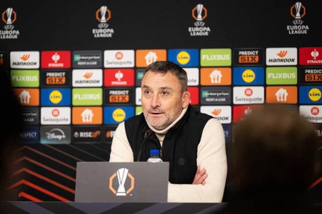 250123 Head coach Franck Haise of Nice during the press conference, PK, Pressekonferenz after the Europa League football match between Elfsborg and Nice on January 23, 2025 in Boras. Photo: Jörgen Jarnberger BILDBYRAN COP 112 JJ0433 fotboll football soccer fotball uefa europa league europa league elfsborg nice bbeng Copyright: JÖRGENxJARNBERGER BB250123JJ087