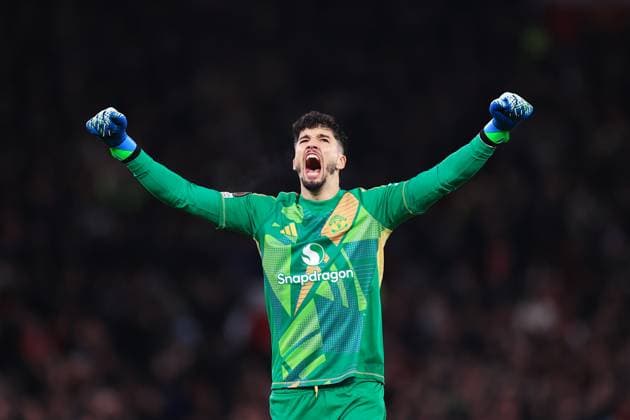 Football - UEFA Europa League - League Phase - Manchester United, ManU v Rangers 23rd January 2025 - UEFA Europa League - League Phase - Manchester United v Rangers - Manchester United goalkeeper Altay Bayindir celebrates - Photo: Simon Stacpoole Offside. Manchester UK  Copyright: xSimonxStacpoolexOffside