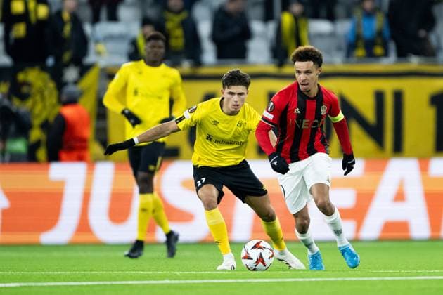 250123 Besfort Zeneli of Elfsborg and Sofiane Diop of Nice during the Europa League football match between Elfsborg and Nice on January 23, 2025 in Boras. Photo: Jörgen Jarnberger BILDBYRAN COP 112 JJ0433 fotboll football soccer fotball uefa europa league europa league elfsborg nice bbeng Copyright: JÖRGENxJARNBERGER BB250123JJ110