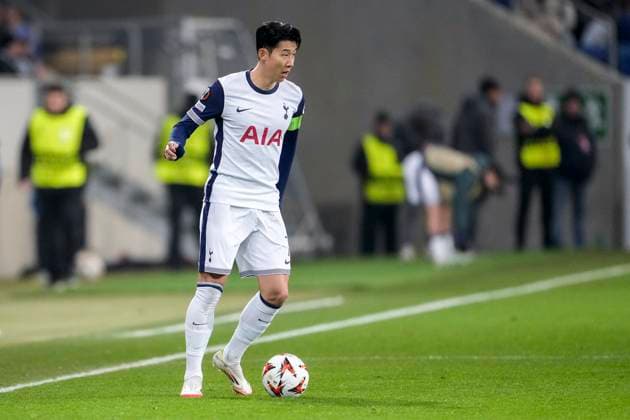 Heung-Min Son (Tottenham, 7), am Ball, Freisteller, Ganzkörper, Einzelbild, Einzelfoto, Aktion, Action, 23.01.2025, Sinsheim (Deutschland), Fussball, UEFA Europa League, Gruppenphase, TSG 1899 Hoffenheim - Tottenham Hotspur, DFB DFL REGULATIONS PROHIBIT ANY USE OF PHOTOGRAPHS AS IMAGE SEQUENCES AND OR QUASI-VIDEO.