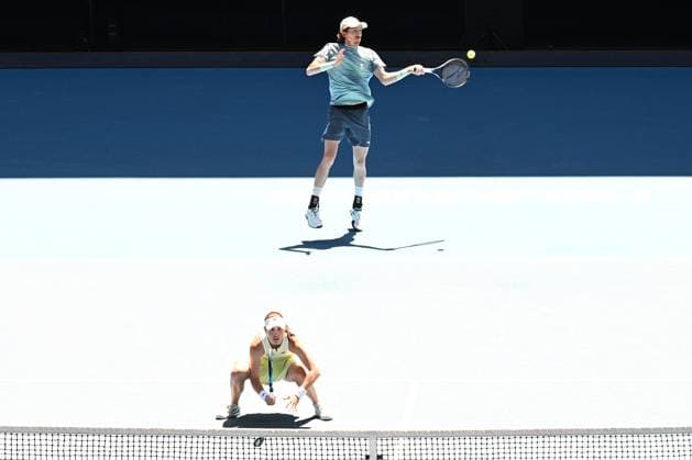 TENNIS AUSTRALIAN OPEN, Kimberly Birrell and John-Patrick Smith of Australia during their mixed doubles final match against Olivia Gadecki and John Peers of Australia during the 2025 Australian Open at Melbourne Park in Melbourne, Friday, January 24, 2025. ( NO ARCHIVING, EDITORIAL USE ONLY, NO USE IN BOOKS WITHOUT CONSENT MELBOURNE VICTORIA AUSTRALIA  Copyright: xJAMESxROSSx 20250124119629304120