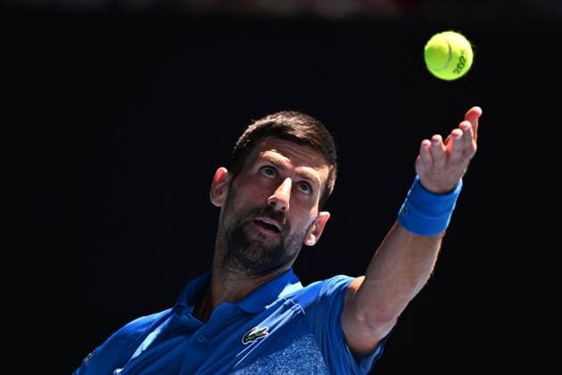 TENNIS AUSTRALIAN OPEN, Novak Djokovic of Serbia during his semi-final match against Alexander Zverev of Germany during the 2025 Australian Open at Melbourne Park in Melbourne, Friday, January 24, 2025. ( NO ARCHIVING, EDITORIAL USE ONLY, NO USE IN BOOKS WITHOUT CONSENT MELBOURNE VICTORIA AUSTRALIA  Copyright: xJAMESxROSSx 20250124191125047491