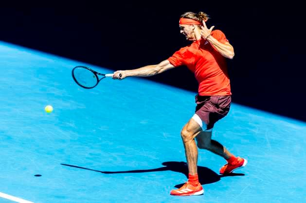 MELBOURNE, VIC - JANUARY 24: Alexander Zverev of Germany in action during the Semifinals of the 2025 Australian Open on January 24 2025, at Melbourne Park in Melbourne, Australia. (Photo by Jason Heidrich Icon Sportswire) TENNIS: JAN 24 Australian Open EDITORIAL USE ONLY Icon250124007