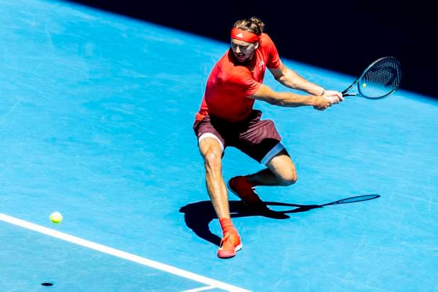 MELBOURNE, VIC - JANUARY 24: Alexander Zverev of Germany in action during the Semifinals of the 2025 Australian Open on January 24 2025, at Melbourne Park in Melbourne, Australia. (Photo by Jason Heidrich Icon Sportswire) TENNIS: JAN 24 Australian Open EDITORIAL USE ONLY Icon250124008