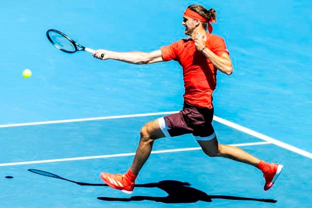 MELBOURNE, VIC - JANUARY 24: Alexander Zverev of Germany in action during the Semifinals of the 2025 Australian Open on January 24 2025, at Melbourne Park in Melbourne, Australia. (Photo by Jason Heidrich Icon Sportswire) TENNIS: JAN 24 Australian Open EDITORIAL USE ONLY Icon250124013