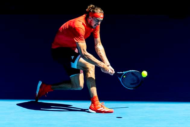 MELBOURNE, VIC - JANUARY 24: Alexander Zverev of Germany in action during the Semifinals of the 2025 Australian Open on January 24 2025, at Melbourne Park in Melbourne, Australia. (Photo by Jason Heidrich Icon Sportswire) TENNIS: JAN 24 Australian Open EDITORIAL USE ONLY Icon250124017