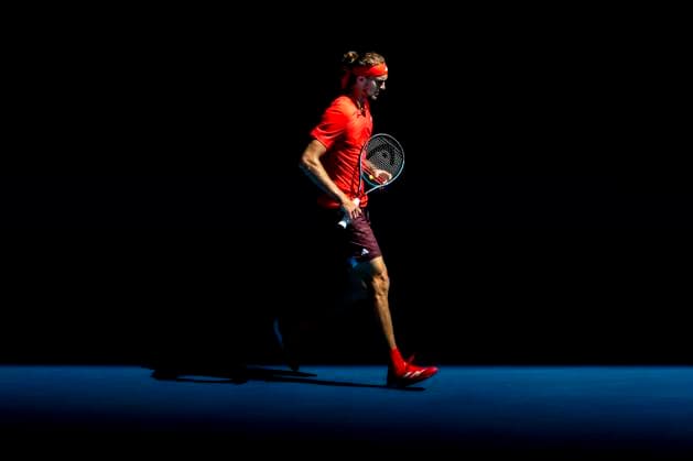 MELBOURNE, VIC - JANUARY 24: Alexander Zverev of Germany in action during the Semifinals of the 2025 Australian Open on January 24 2025, at Melbourne Park in Melbourne, Australia. (Photo by Jason Heidrich Icon Sportswire) TENNIS: JAN 24 Australian Open EDITORIAL USE ONLY Icon250124024