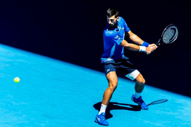 MELBOURNE, VIC - JANUARY 24: Novak Djokovic of Serbia in action during the Semifinals of the 2025 Australian Open on January 24 2025, at Melbourne Park in Melbourne, Australia. (Photo by Jason Heidrich Icon Sportswire) TENNIS: JAN 24 Australian Open EDITORIAL USE ONLY Icon250124057