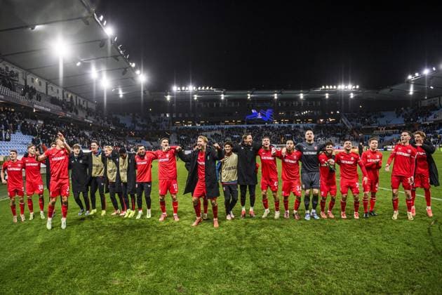 MALMO , 23-01-2025 , Malmo New stadium , season 2024 2025 , UEFA Europa league, Football. during the match Malmo - FC Twente, players of FC Twente celebrate the 2-3 Malmo - Twente  x27534235x Copyright: