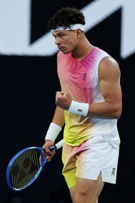 Ben Shelton celebrates during the Semi-final match against Sinner in the Rod Laver Arena Australian Open, Day Thirteen, Tennis, Melbourne Park, Melbourne, Australia - 24 Jan 2025  Copyright: xEllaxLing Shutterstockx 15108785bw
