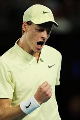 Jannik Sinner celebrates during the Semi-final match against Shelton in the Rod Laver Arena Australian Open, Day Thirteen, Tennis, Melbourne Park, Melbourne, Australia - 24 Jan 2025  Copyright: xEllaxLing Shutterstockx 15108785dc