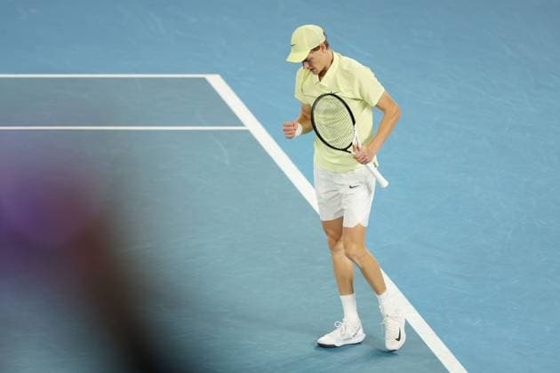 Jannik Sinner celebrates winning the Semi-final match against Shelton in the Rod Laver Arena Australian Open, Day Thirteen, Tennis, Melbourne Park, Melbourne, Australia - 24 Jan 2025  Copyright: xRachelxBach Shutterstockx 15108800fd