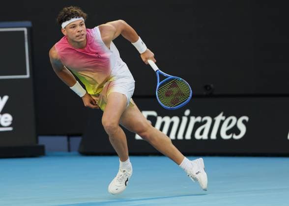 Ben Shelton, Australian Open 2025, Melbourne Park, Melbourne, Victoria, Australia. Copyright: xJuergenxHasenkopfx