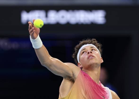 Ben Shelton, Australian Open 2025, Melbourne Park, Melbourne, Victoria, Australia. Copyright: xJuergenxHasenkopfx