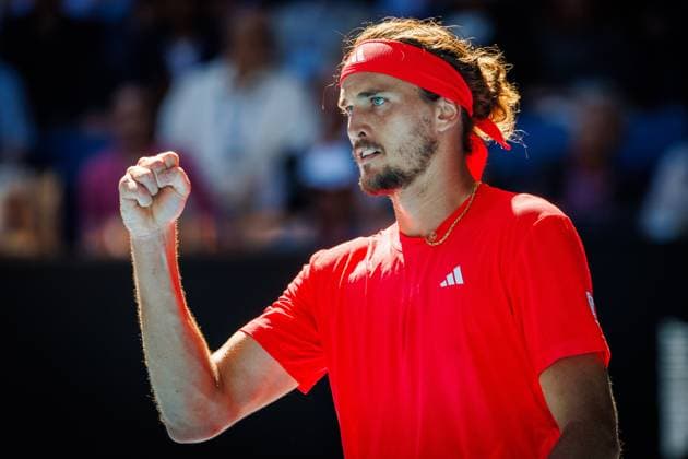 German Alexander Zverev pictured during a tennis match between Serbian Djokovic and German Zverez, in the semi finals of the men s singles at the Australian Open Grand Slam tennis tournament, Friday 24 January 2025 in Melbourne Park, Melbourne, Australia. The 2025 edition of the Australian Grand Slam takes place from January 12th to January 26th. After Zverez had won the first set, Djokovic was forced to retire with an injury. PATRICKxHAMILTON  x111051995x