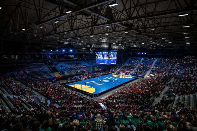 250124 General view of Unity Arena during the 2025 IHF World Men s Handball Championship main round match between Chile and Norway on January 24, 2025 in Oslo. Photo: Vegard Grott BILDBYRAN kod VG VG0709 bbeng handball handboll handball ihf 2025 world mens handball championship handball-vm handbolls-vm vm chile norge norway publik arena  Copyright: VEGARDxGRoTT BB250124VG148