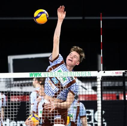 Joshua HUBER (Herrsching), He-Volleyballl, Bundesliga, 2024 25, 24.01.25, WWK Volleys Herrsching vs VC Bitterfeld-Wolfen, BMW Park, Muenchen, Copyright: WolfgangxFehrmann