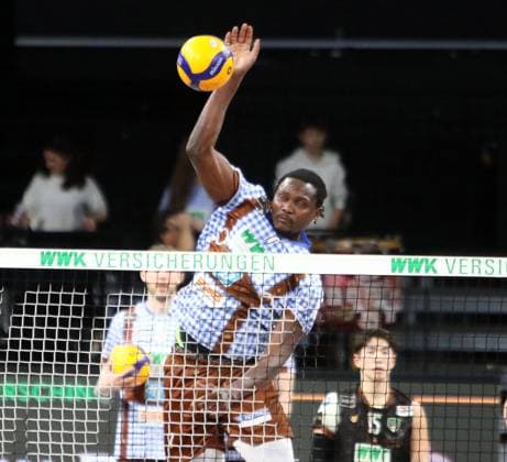 Magloire MAYAULA NZEZA (Herrsching), He-Volleyballl, Bundesliga, 2024 25, 24.01.25, WWK Volleys Herrsching vs VC Bitterfeld-Wolfen, BMW Park, Muenchen, Copyright: WolfgangxFehrmann