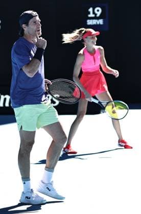Daniela Hantuchova, SVK, and Tommy Haas, GER, during mix doubles legends cup at 2025 Australian Open in Melbourne, 24 01 2025; - 