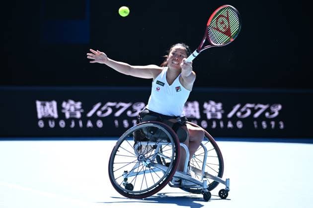 TENNIS AUSTRALIAN OPEN, Yui Kamiji of Japan returns during her Women?s Wheelchair Singles final against Aniek Van Koot of the Netherlands during the 2025 Australian Open at Melbourne Park in Melbourne, Saturday, January 25, 2025. ( NO ARCHIVING, EDITORIAL USE ONLY, NO USE IN BOOKS WITHOUT CONSENT MELBOURNE VICTORIA AUSTRALIA  Copyright: xJOELxCARRETTx 20250125151672953995