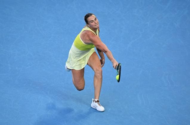 TENNIS AUSTRALIAN OPEN, Aryna Sabalenka of Belarus returns during the Women?s final against Madison Keys of the USA during the 2025 Australian Open at Melbourne Park in Melbourne, Saturday, January 25, 2025. ( NO ARCHIVING, EDITORIAL USE ONLY, NO USE IN BOOKS WITHOUT CONSENT MELBOURNE VICTORIA AUSTRALIA  Copyright: xJAMESxROSSx 20250125112211067110