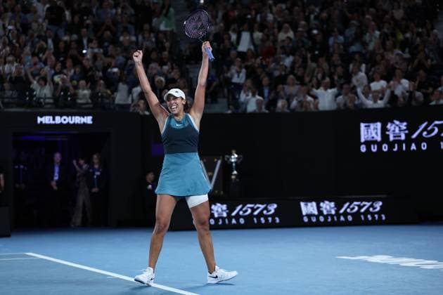 Madison Keys celebrates winning the Women s Singles final match against Sabalenka in the Rod Laver Arena Australian Open, Day Fourteen, Tennis, Melbourne Park, Melbourne, Australia - 25 Jan 2025  Copyright: xEllaxLing Shutterstockx 15108786af
