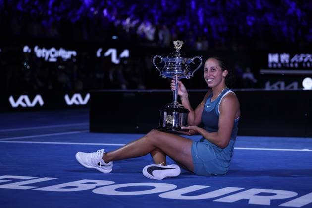 Madison Keys celebrates winning the Women s Singles final match against Sabalenka in the Rod Laver Arena Australian Open, Day Fourteen, Tennis, Melbourne Park, Melbourne, Australia - 25 Jan 2025  Copyright: xEllaxLing Shutterstockx 15108786al