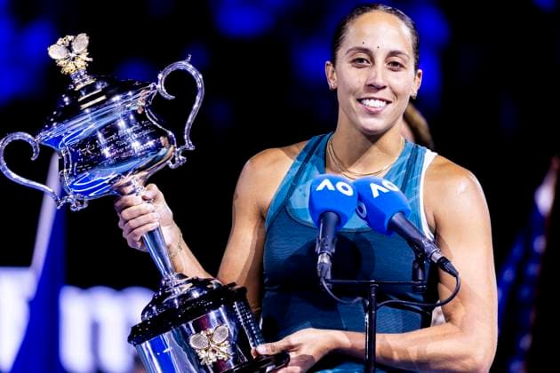 MELBOURNE, VIC - JANUARY 25: Madison Keys of the United States of America holds the the Daphne Akhurst Memorial Cup after winning the Women s Singles Finals of the 2025 Australian Open on January 25 2025, at Melbourne Park in Melbourne, Australia. (Photo by Jason Heidrich Icon Sportswire) TENNIS: JAN 25 Australian Open EDITORIAL USE ONLY Icon250125009
