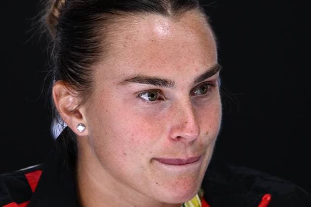 TENNIS AUSTRALIAN OPEN, Aryna Sabalenka of Belarus speaks to the media during a press conference, PK, Pressekonferenz following her Women?s final loss to Madison Keys of the USA during the 2025 Australian Open at Melbourne Park in Melbourne, Saturday, January 25, 2025. ( NO ARCHIVING, EDITORIAL USE ONLY, NO USE IN BOOKS WITHOUT CONSENT MELBOURNE VICTORIA AUSTRALIA  Copyright: xJOELxCARRETTx 20250125168329350504