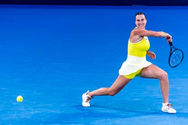 MELBOURNE, VIC - JANUARY 25: Aryna Sabalenka of Belarus in action during the Women s Singles Finals of the 2025 Australian Open on January 25 2025, at Melbourne Park in Melbourne, Australia. (Photo by Jason Heidrich Icon Sportswire) TENNIS: JAN 25 Australian Open EDITORIAL USE ONLY Icon250125096