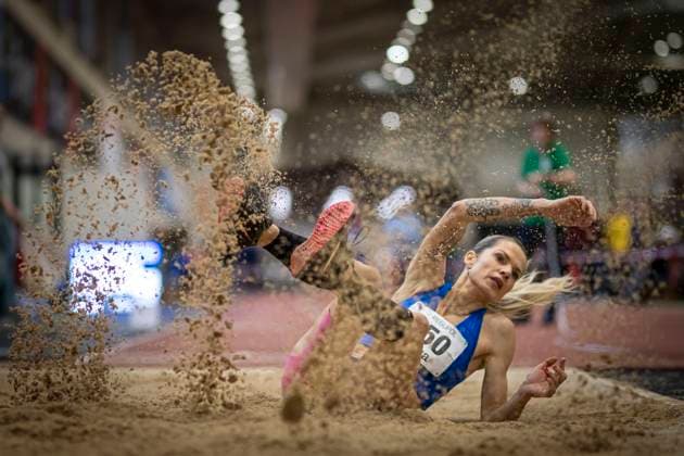 Sport Themen der Woche KW04 Sport Bilder des Tages LV-Nordrhein-Hallenmeisterschaften; Leverkusen, 25.01.2025 Aurica Gründer (Leichlinger Turnverein); LV-Nordrhein-Hallenmeisterschaften am 25.01.2025 in der Leichtathletik-Halle des TSV Bayer 04 Leverkusen, Leverkusen (Nordrhein-Westfalen). *** LV Nordrhein Indoor Championships Leverkusen, 25 01 2025 Aurica Gründer Leichlinger Turnverein LV Nordrhein Indoor Championships on 25 01 2025 in the athletics hall of TSV Bayer 04 Leverkusen, Leverkusen North Rhine-Westphalia Copyright: xBEAUTIFULxSPORTS B.Hoffmannx