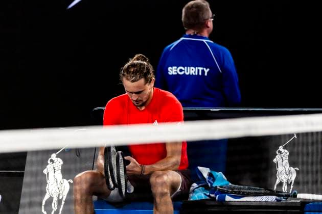 MELBOURNE, VIC - JANUARY 26: Alexander Zverev of Germany comes to grips with the outcome of the Men s Singles Final of the 2025 Australian Open on January 26 2025, at Melbourne Park in Melbourne, Australia. (Photo by Jason Heidrich Icon Sportswire) TENNIS: JAN 26 Australian Open EDITORIAL USE ONLY Icon250126027