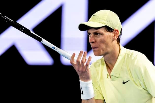 MELBOURNE, VIC - JANUARY 26: Jannik Sinner of Italy in action during the Men s Singles Final of the 2025 Australian Open on January 26 2025, at Melbourne Park in Melbourne, Australia. (Photo by Jason Heidrich Icon Sportswire) TENNIS: JAN 26 Australian Open EDITORIAL USE ONLY Icon250126081