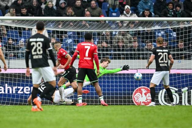 2. Bundesliga - Hannover 06 - SC Preußen Münster am 26.01.2025 in der HDI Arena in Hannover Tor zum 1:1. Torschuetze Torschütze Nicolo Tresoldi (Hannover 96) mit dem Tor zum 1:1.