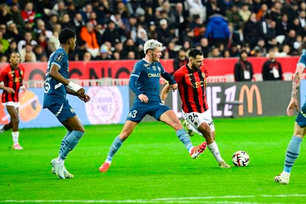 FOOTBALL : OGC Nice VS Olympique de Marseille - Ligue 1 McDonald s - 26 01 2025 L OGC Nice recoit l Olympique de Marseille Ã l Allianz Riviera dans le cadre de la 19e journÃ e de Ligue 1 McDonald s. GaÃ«tan Laborde (OGCN) Quentin Merlin (OM) NiceFrance  Copyright: xWilliamxCannarellax