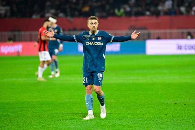FOOTBALL : OGC Nice VS Olympique de Marseille - Ligue 1 McDonald s - 26 01 2025 L OGC Nice recoit l Olympique de Marseille Ã l Allianz Riviera dans le cadre de la 19e journÃ e de Ligue 1 McDonald s. Valentin Rongier (OM) NiceFrance  Copyright: xWilliamxCannarellax