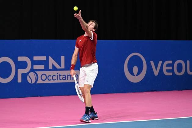 TENNIS : Open Sud de France ATP, Tennis Herren 250 - 27 01 2025 MONTPELLIER, FRANCE - JANUARY 27 : Alibek KACHMAZOV during the 1st round of the ATP 250 Open Sud de France tournament in Montpellier, France on January 27th, 2025. MontpellierFrance  Copyright: xValentinaxClaretx