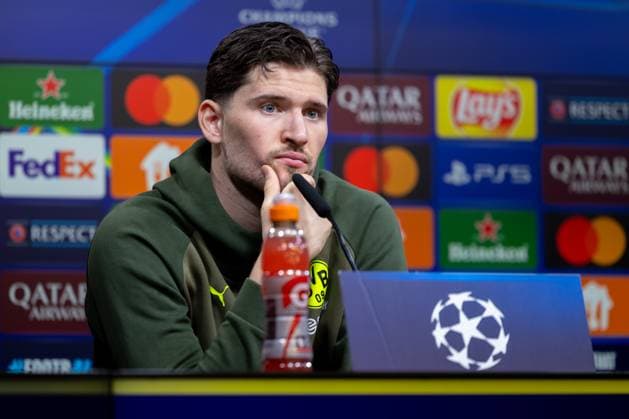 28.01.2025, Pressekonferenz zum UEFA Champions League Spiel zwischen Borussia Dortmund und Schachtar Donezk mit Torwart Gregor Kobel (Borussia Dortmund), Dortmund Signal Iduna Park NRW Deutschland xRHR-FOTO DEx Copyright: DennisxEwert RHR-FOTOx RHR-FOTO DE