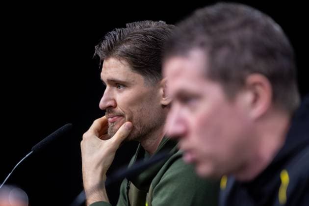 28.01.2025, Pressekonferenz zum UEFA Champions League Spiel zwischen Borussia Dortmund und Schachtar Donezk mit Torwart Gregor Kobel (Borussia Dortmund) und Cheftrainer Mike Tullberg (Borussia Dortmund), Dortmund Signal Iduna Park NRW Deutschland xRHR-FOTO DEx Copyright: DennisxEwert RHR-FOTOx RHR-FOTO DE
