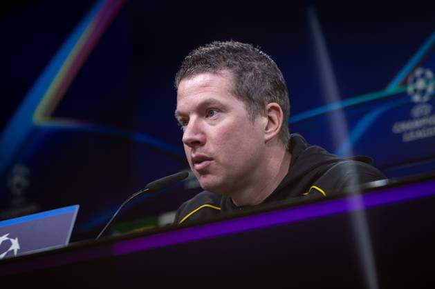 28.01.2025, Pressekonferenz zum UEFA Champions League Spiel zwischen Borussia Dortmund und Schachtar Donezk mit Cheftrainer Mike Tullberg (Borussia Dortmund), Dortmund Signal Iduna Park NRW Deutschland xRHR-FOTO DEx Copyright: DennisxEwert RHR-FOTOx RHR-FOTO DE