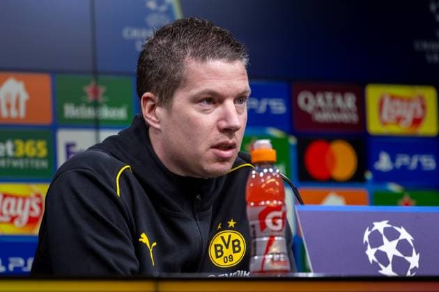 28.01.2025, Pressekonferenz zum UEFA Champions League Spiel zwischen Borussia Dortmund und Schachtar Donezk mit Cheftrainer Mike Tullberg (Borussia Dortmund), Dortmund Signal Iduna Park NRW Deutschland xRHR-FOTO DEx Copyright: DennisxEwert RHR-FOTOx RHR-FOTO DE