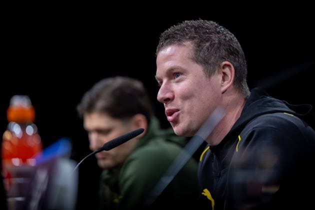 28.01.2025, Pressekonferenz zum UEFA Champions League Spiel zwischen Borussia Dortmund und Schachtar Donezk mit Torwart Gregor Kobel (Borussia Dortmund) und Cheftrainer Mike Tullberg (Borussia Dortmund), Dortmund Signal Iduna Park NRW Deutschland xRHR-FOTO DEx Copyright: DennisxEwert RHR-FOTOx RHR-FOTO DE