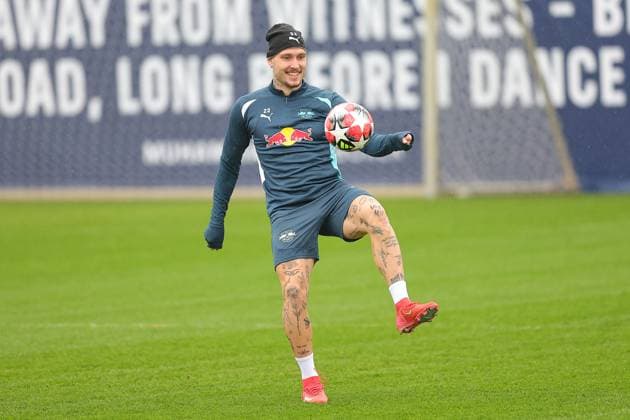 RB Leipzig - Training Champions League Leipzig, 28.01.2025, RBL Trainingszentrum, UEFA Champions League, RB LEIPZIG Abschlusstraining vorm morgigen Spiel bei Sturm Graz , Im Bild: David Raum , Nur zur redaktionellen Nutzung. Editorial use only. ,