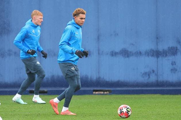 RB Leipzig - Training Champions League Leipzig, 28.01.2025, RBL Trainingszentrum, UEFA Champions League, RB LEIPZIG Abschlusstraining vorm morgigen Spiel bei Sturm Graz , Im Bild: Antonio Nusa , Nur zur redaktionellen Nutzung. Editorial use only. ,